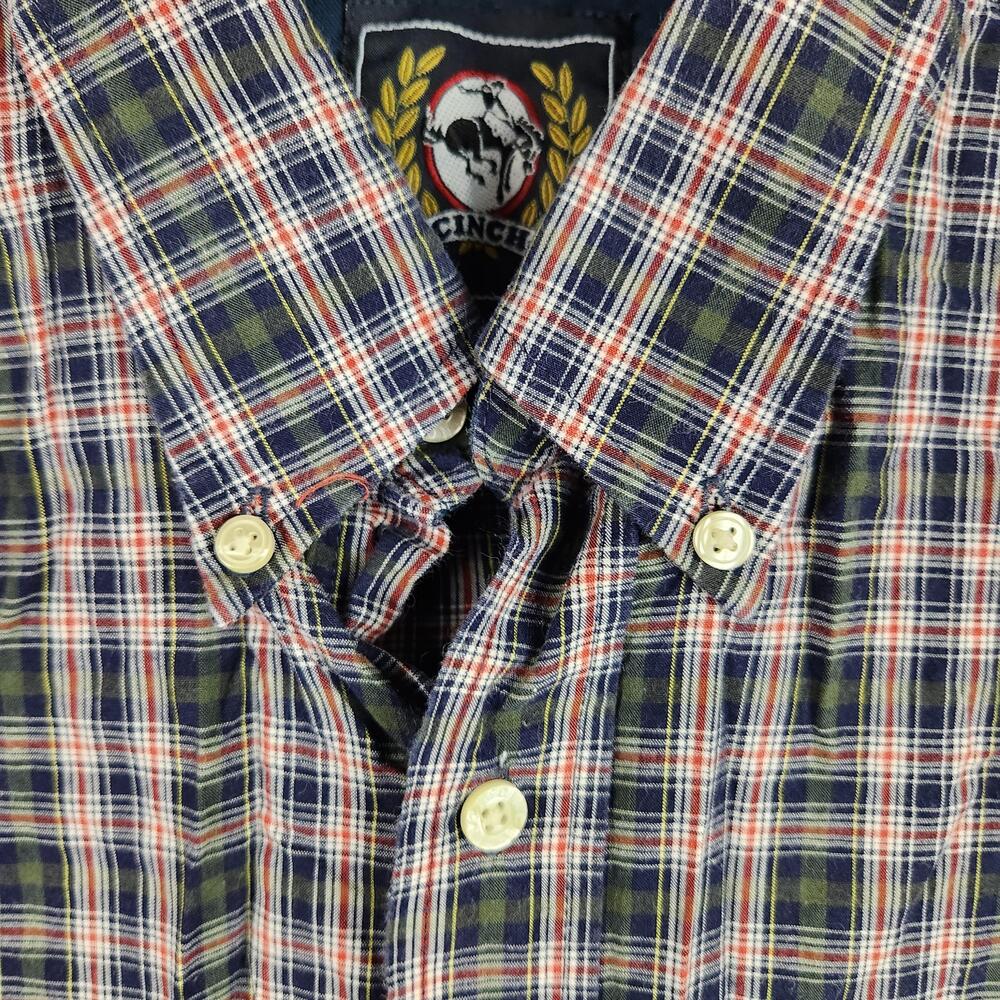 Cinch Shirt Mens Medium Green Blue Plaid Button Down Short Sleeve Western Pocket